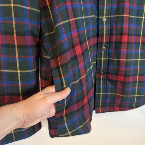 LLBean Men’s L Plaid Sherpa Lined Shirt Shacket Pockets Button Up Top - Picture 2 of 9